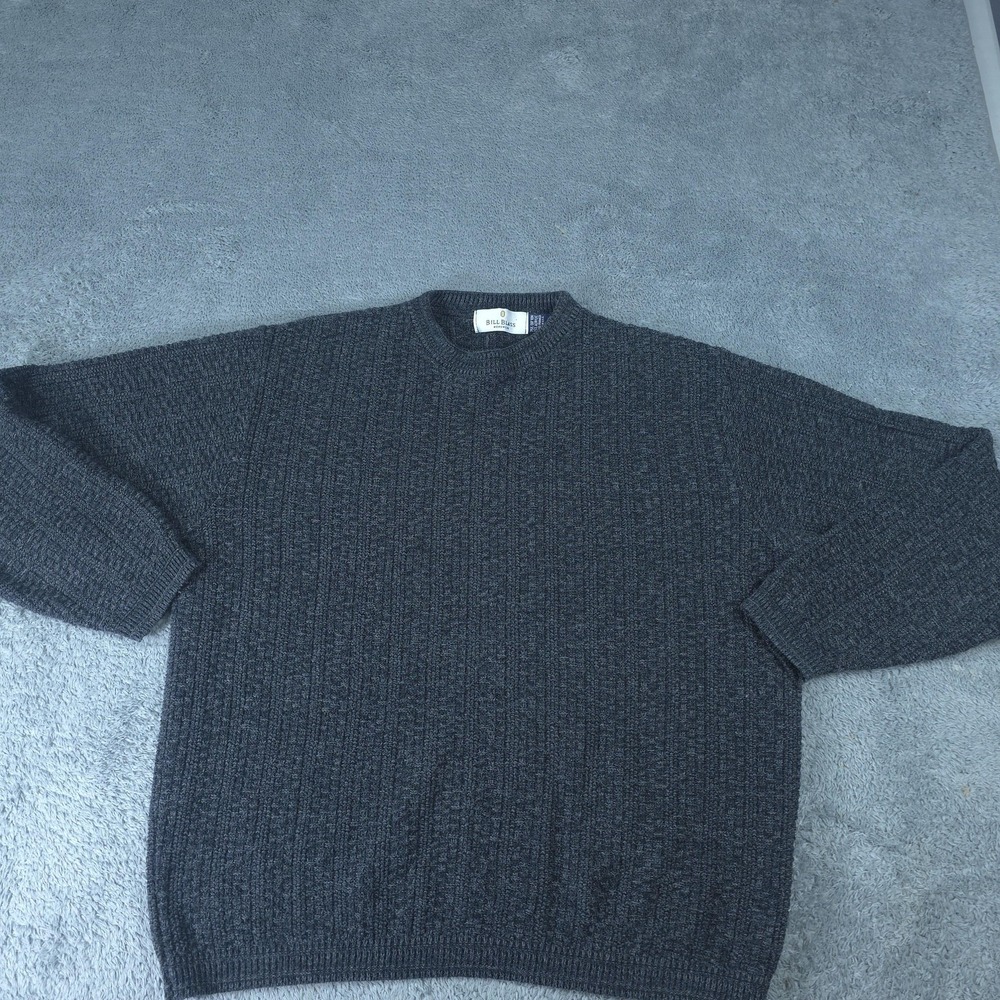 VTG Bill Blass Sweater Mens Large Gray Waffle Knit Crewneck Pullover Casual USA